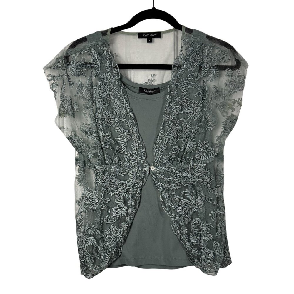 Karen Kane Embroidery Sheer Overlay Stretch Tank Top Size Small Elegant Layering